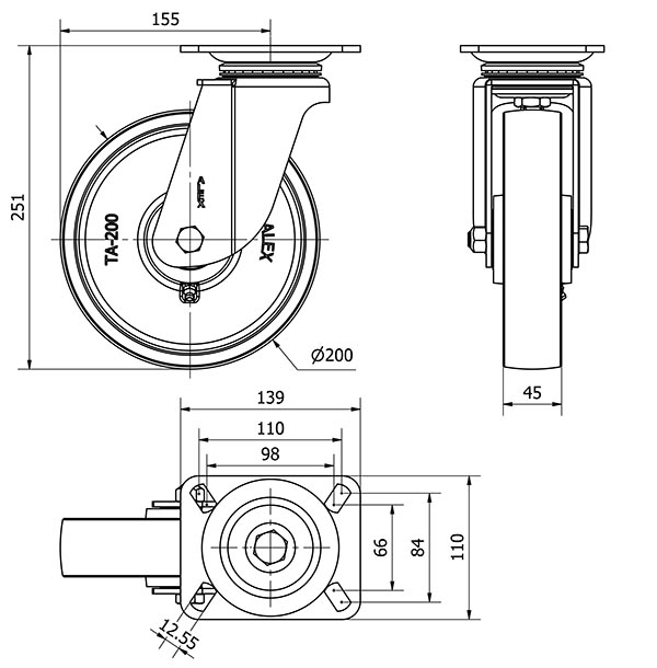R.GIR.PLACA 10TV200-CIB HIERRO FUNDIDO EJE BOLAS