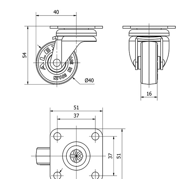 R.GIR.PLACA 10ZR40-PGI POLIAMIX-GOMA GRIS EJE LISO