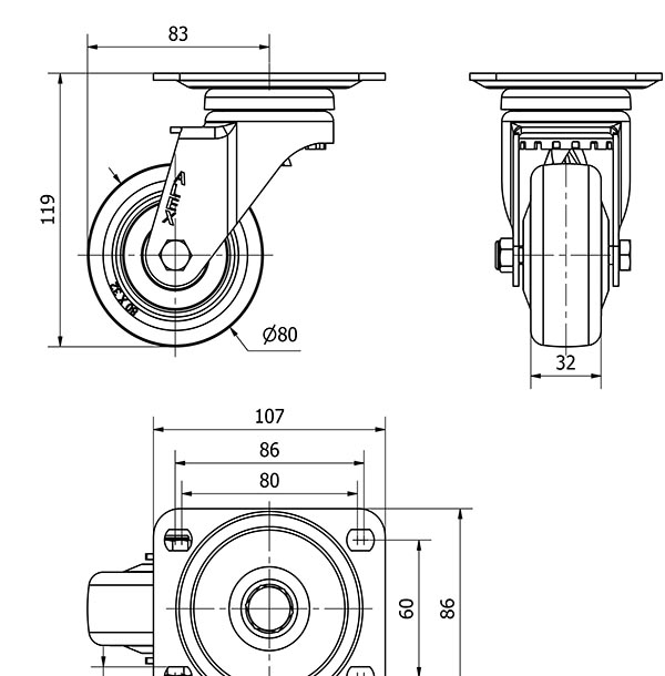 R.GIR.PLACA 10A80CP-PGCSB POLIUR.GRIS CONDUCT.EJE BOLAS