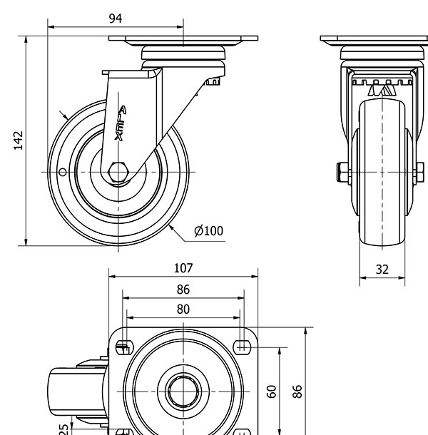 R.GIR.PLACA 10A100CP-PGCSB POLIUR.GRIS CONDUCT.EJE BOLAS