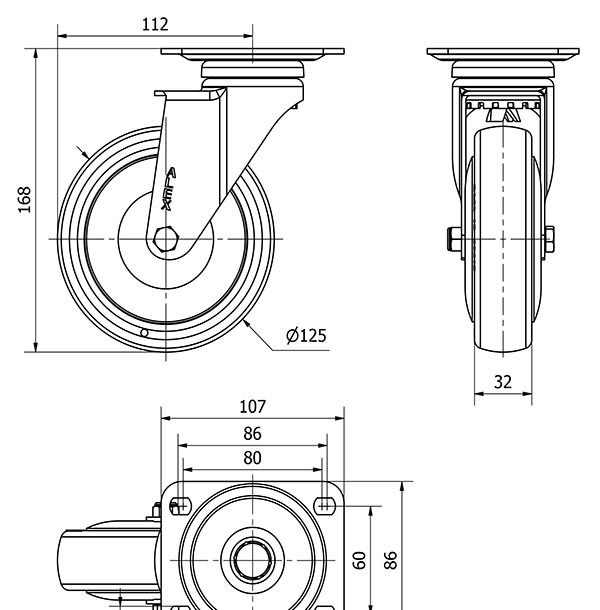 R.GIR.PLACA 10A125CP-PGCSB POLIUR.GRIS CONDUCT.EJE BOLAS