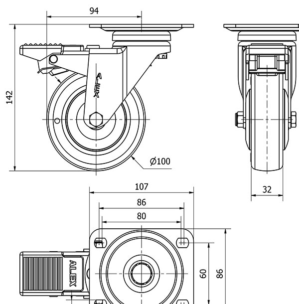 R.GIR.PLACA FRENO 10AFD100CP-PGCSB POLIUR.GRIS CONDUCT.EJE BOLAS