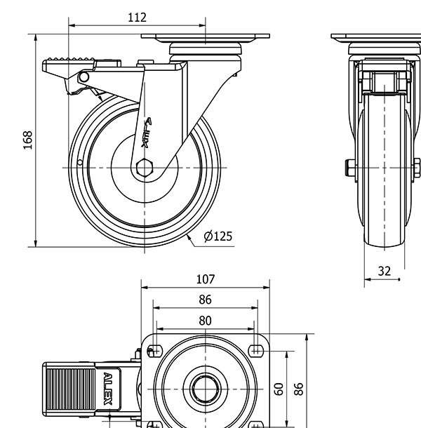 R.GIR.PLACA FRENO 10AFD125CP-PGCSB POLIUR.GRIS CONDUCT.EJE BOLAS