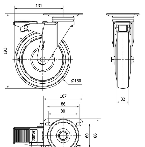 R.GIR.PLACA FRENO 10AFD150CP-PGCSB POLIUR.GRIS CONDUCT.EJE BOLAS