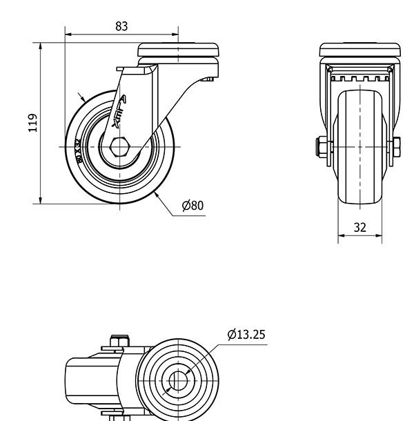 R.GIR.AGUJERO M12 20A80CP-PGCSB POLIUR.GRIS CONDUCT.EJE BOLAS