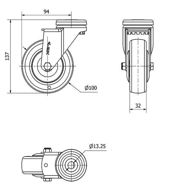 R.GIR.AGUJERO M12 20A100CP-PGCSB POLIUR.GRIS CONDUCT.EJE BOLAS