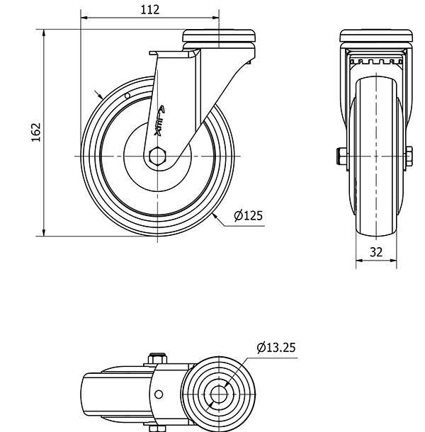R.GIR.AGUJERO M12 20A125CP-PGCSB POLIUR.GRIS CONDUCT.EJE BOLAS