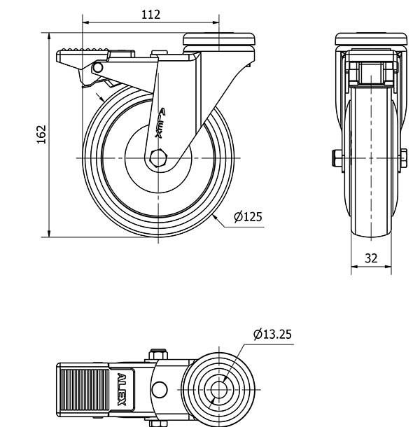 R.GIR.AGUJERO M12 FRENO 20AFD125CP-PGCSB POLIUR.GRIS CONDUCT.BOLAS