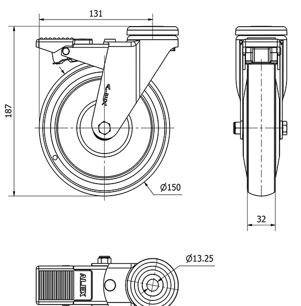R.GIR.AGUJERO M12 FRENO 20AFD150CP-PGCSB POLIUR.GRIS CONDUCT.BOLAS