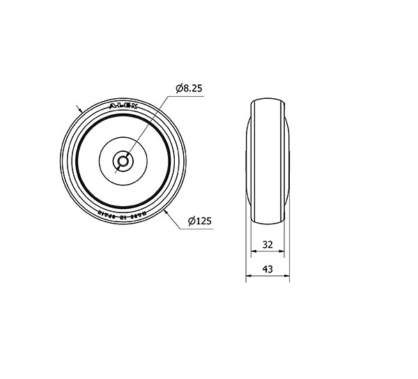 RUEDA PGCSB125CP-8-36 NUCLEO POLIP.Y BANDA POLIUR.GRIS CONDUC.BOLAS