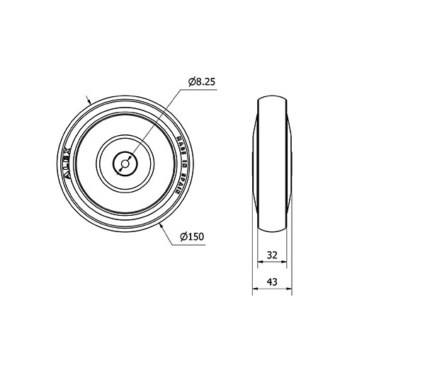 RUEDA PGCSB150CP-8-36 NUCLEO POLIP.Y BANDA POLIUR.GRIS CONDUC.BOLAS