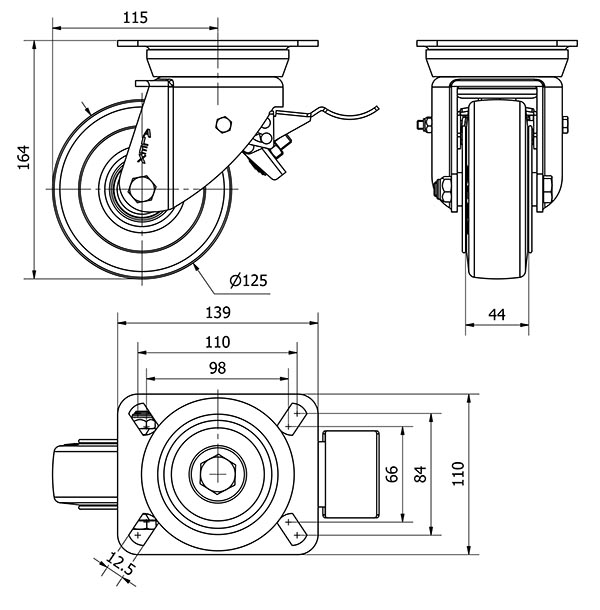R.GIR.PLACA FRENO 10TVFD125-TPGB NYLON NEGRO-GOMA NEGRA EJE BOLAS