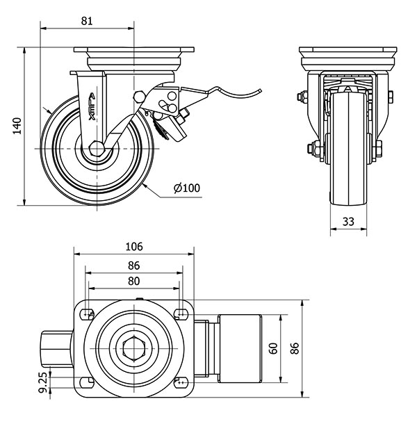 R.GIR.PLACA FRENO 10TVFD100-PO NYLON BLANCO-POLIUR.ROJO EJE LISO