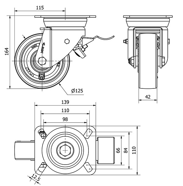 R.GIR.PLACA FRENO 10TVFD125-POB NYLON BLANCO-POLIUR.ROJO EJE BOLAS