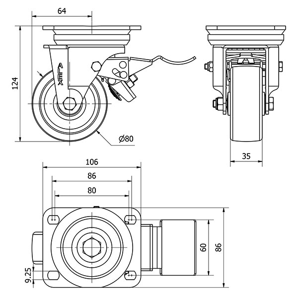 R.GIR.PLACA FRENO 10TVFD80-TN NYLON BLANCO EJE LISO