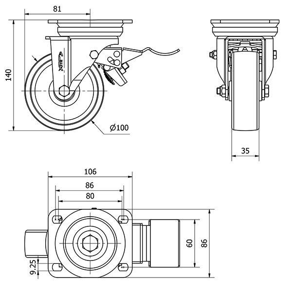 R.GIR.PLACA FRENO 10TVFD100-TN NYLON BLANCO EJE LISO