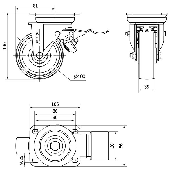 R.GIR.PLACA FRENO 10TVFD100-TNR NYLON BLANCO EJE RODILLOS