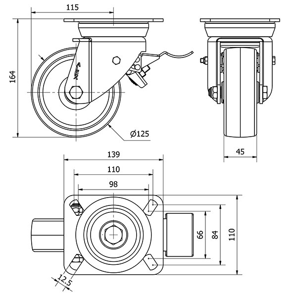 R.GIR.PLACA FRENO 10TVFD125-TN NYLON BLANCO EJE LISO
