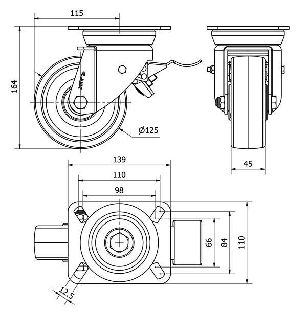 R.GIR.PLACA FRENO 10TVFD125-TNB NYLON BLANCO EJE BOLAS