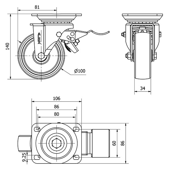 R.GIR.PLACA FRENO 10TVFD100-TT RESINA NEGRA EJE LISO