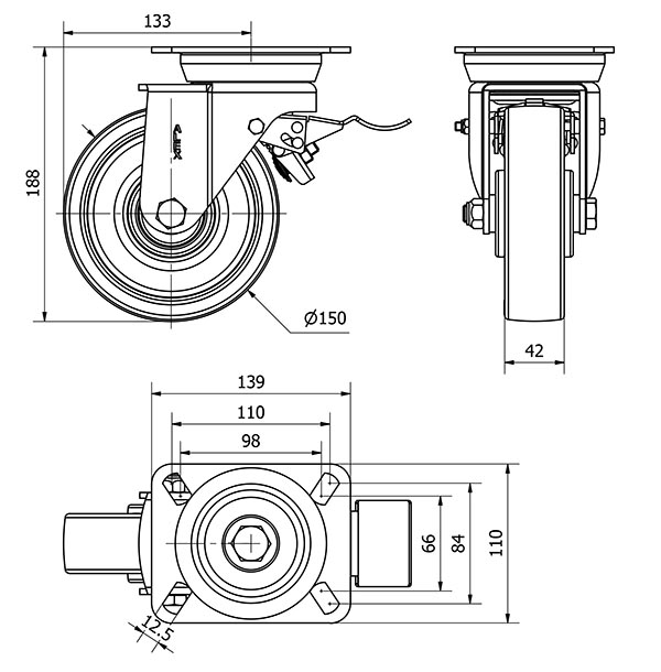 R.GIR.PLACA FRENO 10TVFD150-POB NYLON BLANCO-POLIUR.ROJO EJE BOLAS