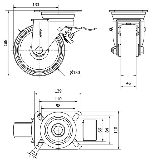R.GIR.PLACA FRENO 10TVFD150-TN NYLON BLANCO EJE LISO