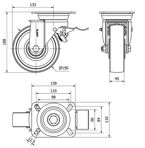 R.GIR.PLACA FRENO 10TVFD150-TNB NYLON BLANCO EJE BOLAS