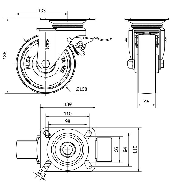 R.GIR.PLACA FRENO 10TVFD150-TA HIERRO FUNDIDO EJE LISO