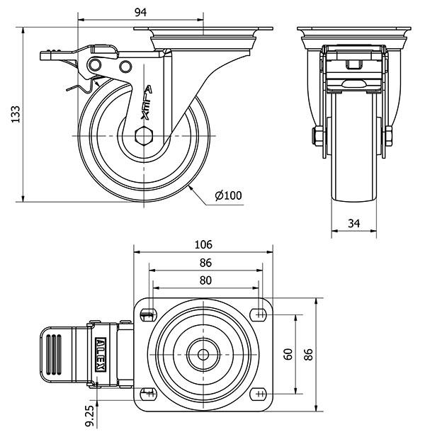 R.GIR.PLACA FRENO INOX.10ZVIFD100-UT POLIAMIX BLANCO EJE LISO
