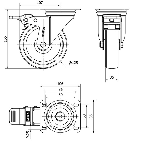 R.GIR.PLACA FRENO INOX.10ZVIFD125-UT POLIAMIX BLANCO EJE LISO