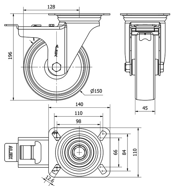 R.GIR.PLACA FRENO INOX.10ZVIFD150-UT POLIAMIX BLANCO EJE LISO