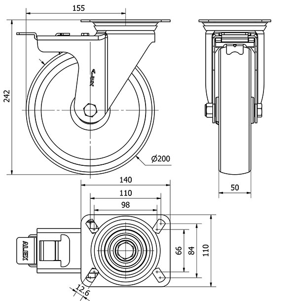 R.GIR.PLACA FRENO INOX.10ZVIFD200-UT POLIAMIX BLANCO EJE LISO