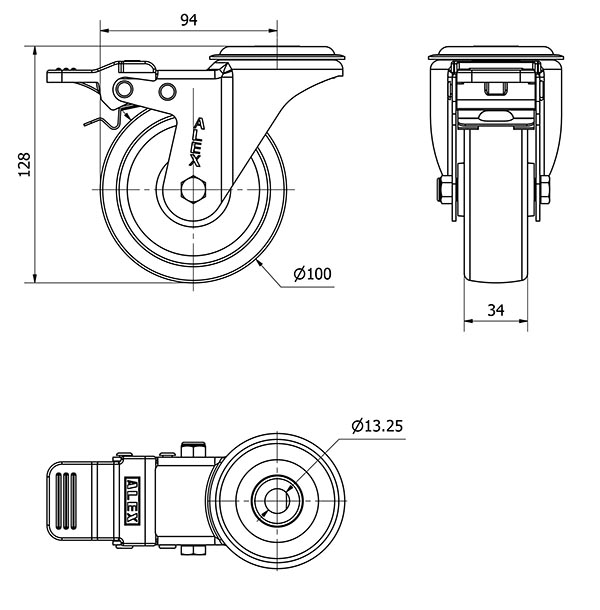 R.GIR.AGUJERO M12 FRENO INOX.20ZVIFD100-UT POLIAMIX BLANCO EJE LISO