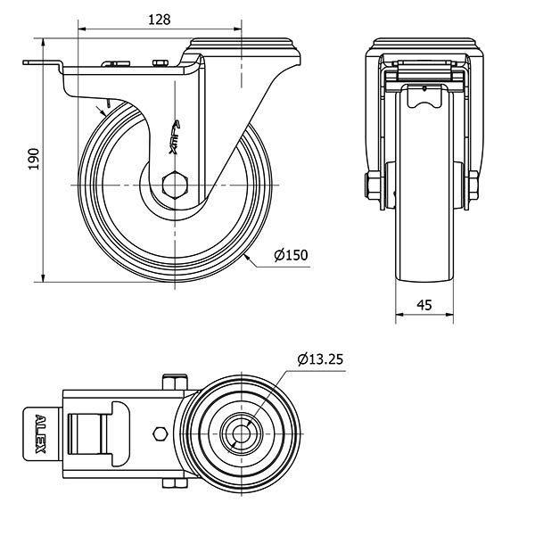 R.GIR.AGUJERO M12 FRENO INOX.20ZVIFD150-UT POLIAMIX BLANCO EJE LISO