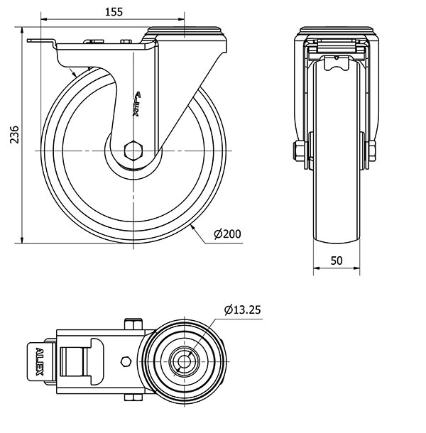 R.GIR.AGUJERO M12 FRENO INOX.20ZVIFD200-UT POLIAMIX BLANCO EJE LISO