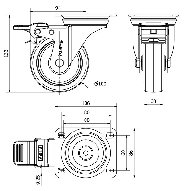 R.GIR.PLACA FRENO INOX.10ZVIFD100-PO NYLON BLANCO-POLIUR.ROJO LISO