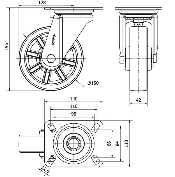 R.GIR.PLACA 10ZV150-TD RESINA MARRON EJE LISO