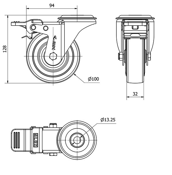 R.GIR.AGUJERO M12 FRENO INOX.20ZVIFD100-PGAN POLIAMIX-GOMA GRIS LISO