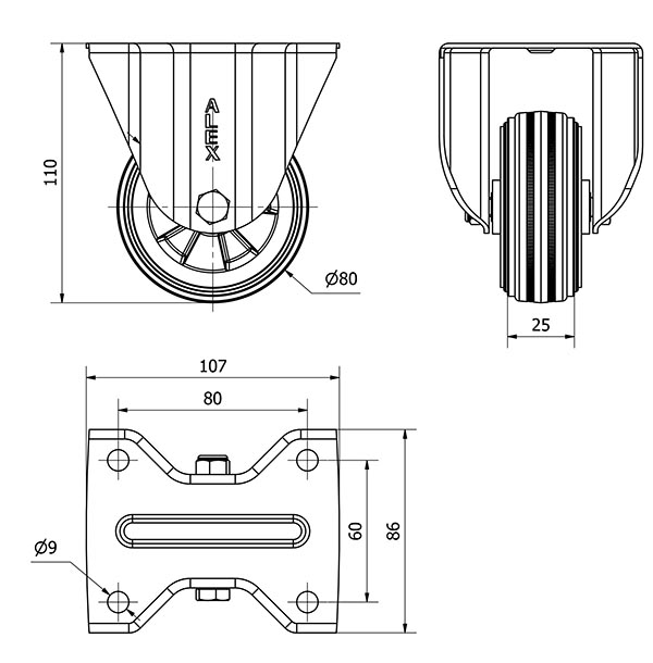 R.FIJA INOX.17ZVLI80-PSN POLIAMIX-GOMA NEGRA EJE LISO