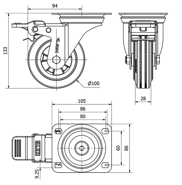 R.GIR.PLACA FRENO INOX.10ZVIFD100-PSN POLIAMIX-GOMA NEGRA EJE LISO