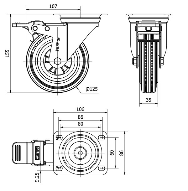 R.GIR.PLACA FRENO INOX.10ZVIFD125-PSN POLIAMIX-GOMA NEGRA EJE LISO