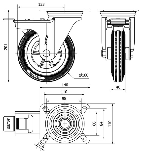 R.GIR.PLACA FRENO INOX.10ZVIFD160-PSN POLIAMIX-GOMA NEGRA EJE LISO