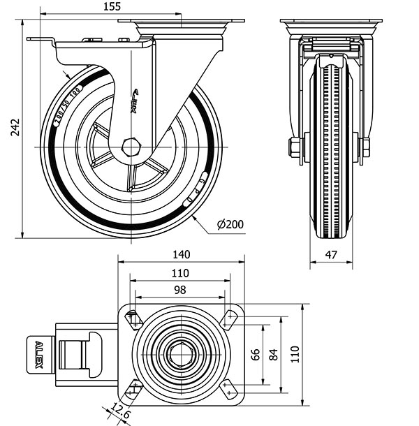 R.GIR.PLACA FRENO INOX.10ZVIFD200-PSN POLIAMIX-GOMA NEGRA EJE LISO