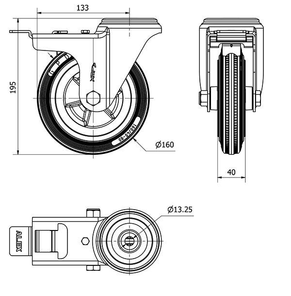 R.GIR.AGUJERO M12 FRENO INOX.20ZVIFD160-PSN POLIAMIX-GOMA NEGRA LISO