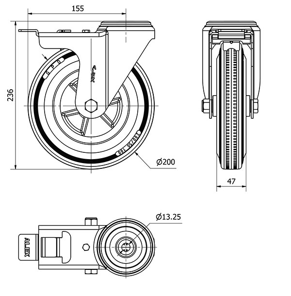 R.GIR.AGUJERO M12 FRENO INOX.20ZVIFD200-PSN POLIAMIX-GOMA NEGRA LISO