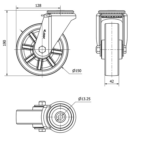 R.GIR.AGUJERO M12 20ZV150-TD RESINA MARRON EJE LISO