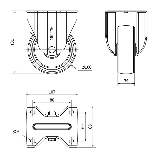 R.FIJA INOX.17ZVLI100-TT RESINA NEGRA EJE LISO