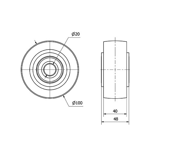 RUEDA HUB100-20-48 NUCLEO HIERRO Y BANDA POLIUR.NARANJA EJE BOLAS