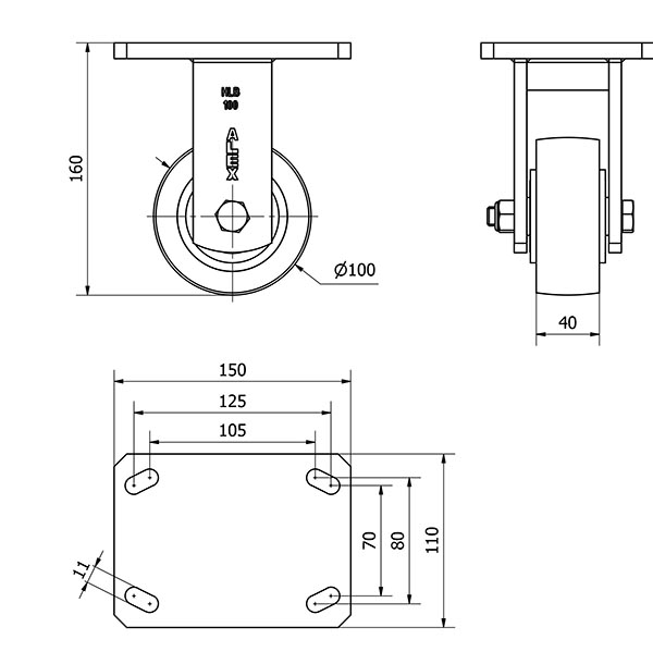 R.FIJA 17HLB100-HUB HIERRO-POLIUR.NARANJA EJE BOLAS