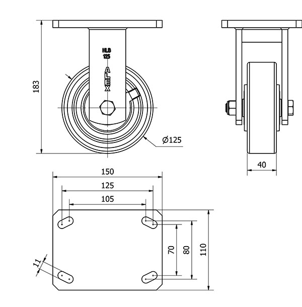 R.FIJA 17HLB125-HUB HIERRO-POLIUR.NARANJA EJE BOLAS